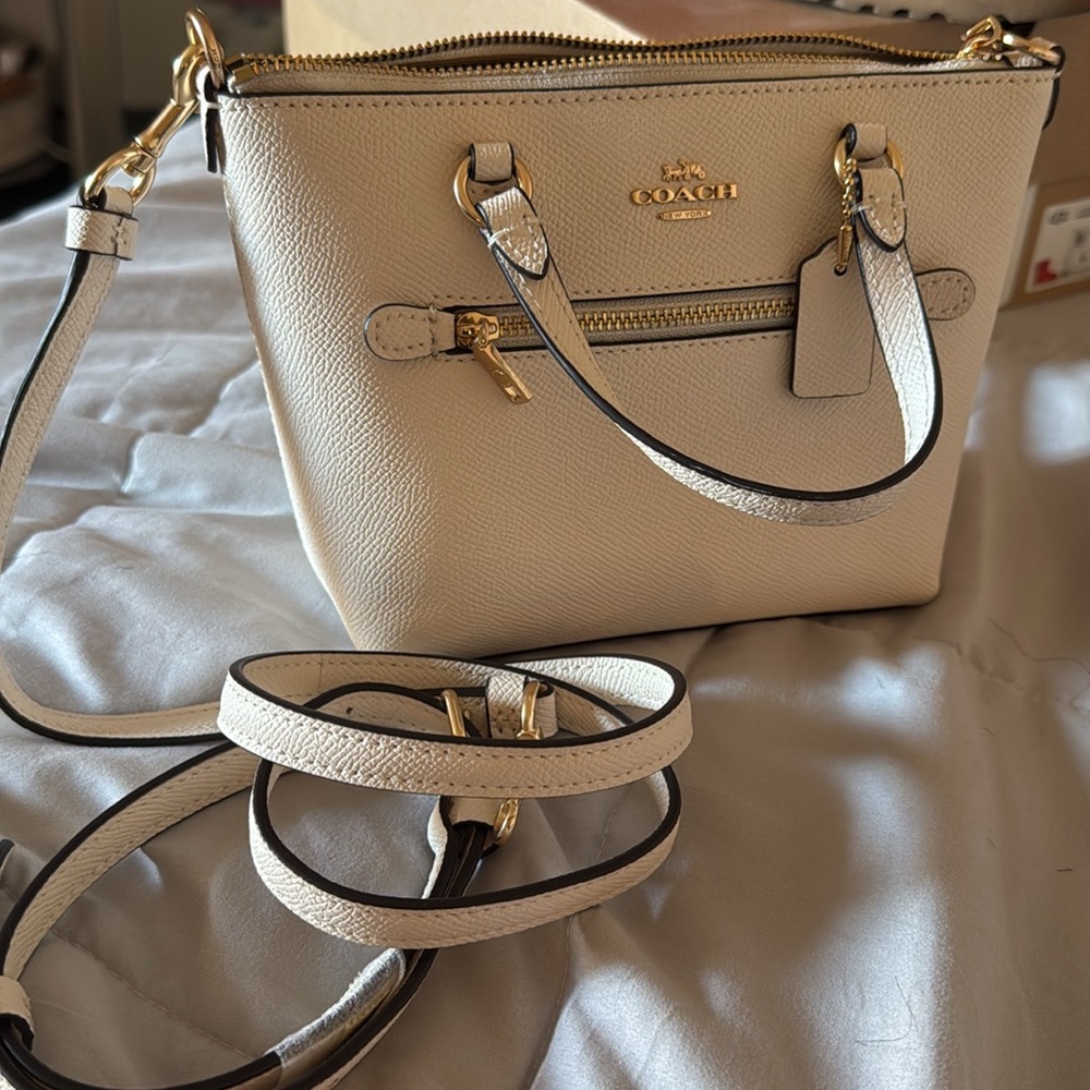 Chalk colored mini coach tote